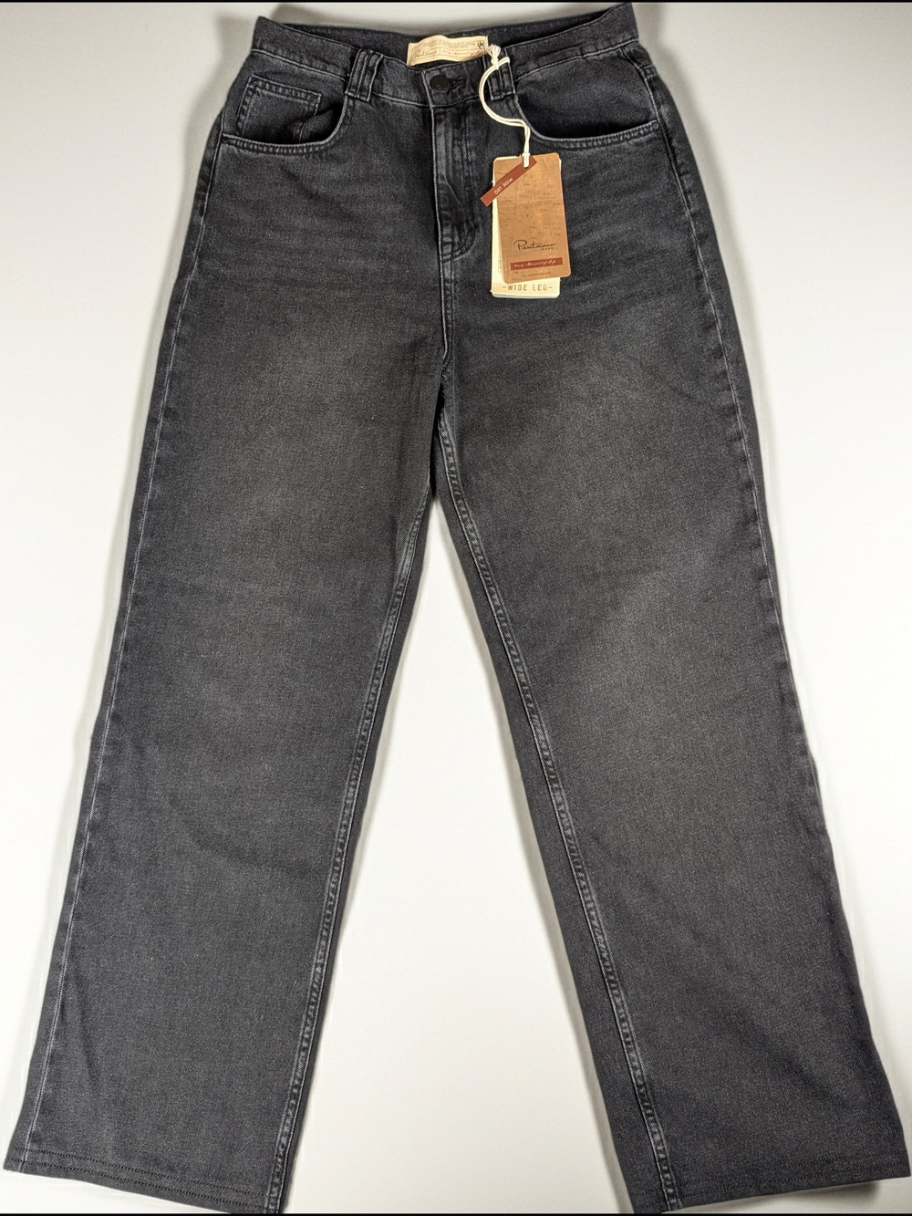 Pantamo Jeans Women's 30‎ High Rise Wide Leg Loose Dark Wash Black Denim